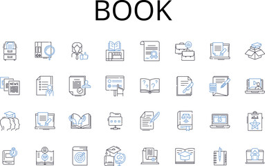 Book line icons collection. Tome, Read, Novel, Manuscript, Text, Volume, Publication vector and linear illustration. Literature,Softcopy,Hardcover outline signs set