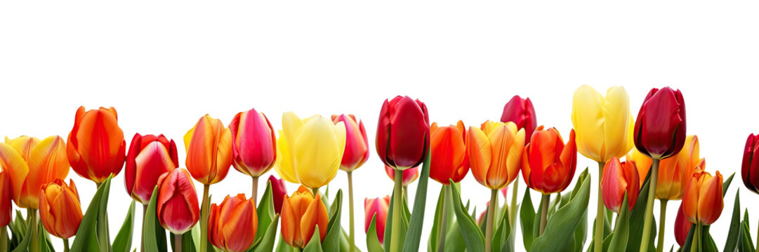 A tulip field isolated on transparent background - Generative AI