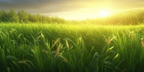 summer or spring Green Grass Background With Sunset Views