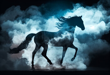 Obraz na płótnie Canvas Horse silhouette in the clouds.Generating Ai