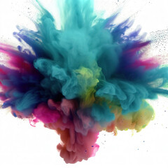 Colorful Burst - Multiple colorful smoke powder explosion fluid ink particles slow motion with Generative AI.