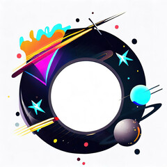 Abstract design of a round frame with Meteor ,star,planet and Galaxy around it, used for banners, flyers, posters, advertisements with Generative AI.