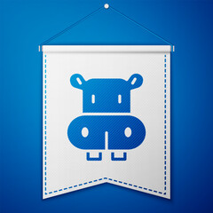Blue Hippo or Hippopotamus icon isolated on blue background. Animal symbol. White pennant template. Vector