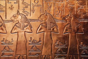 Mythological figures on a bas relief from Tutankhamun's tomb