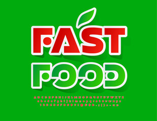 Vector bright banner Fast Food. Red sticker Font. Modern Creative  Alphabet Letters and Numbers