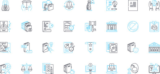 Patent law linear icons set. Intellectual, Property, Legal, Invention, Application, Innovation, Protection line vector and concept signs. Grant,License,Trademark outline illustrations