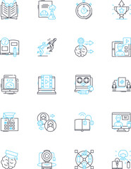 Online schooling linear icons set. Distance, Virtual, Education, Learning, E-learning, Digital, Remote line vector and concept signs. Web-based,Cyber,Interactive outline illustrations