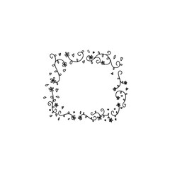 hand drawn floral black outline border isolated on a transparent background