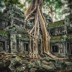 The Skyline Of Ta Prohm - Masterpiece Of Vincent Van Gogh Style