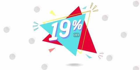 19% off limited special offer. Banner with nineteen percent discount on a  white background with blue triangle and red