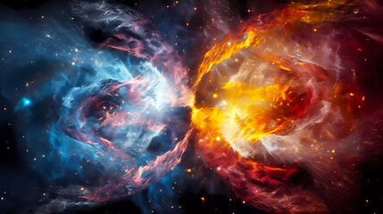 Galaxies colliding background digital wallpaper.  Vibrant colors of the universe.  