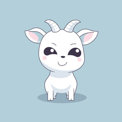Cute kawaii goat chibi mascot vector cartoon style