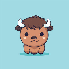 Cute kawaii buffalo chibi mascot vector cartoon style