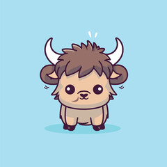 Cute kawaii buffalo chibi mascot vector cartoon style