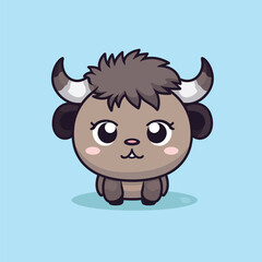 Cute kawaii buffalo chibi mascot vector cartoon style