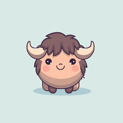 Cute kawaii buffalo chibi mascot vector cartoon style