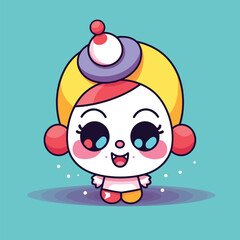 Cute kawaii clown chibi mascot vector cartoon style