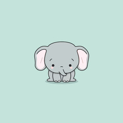 Cute kawaii elephant chibi mascot vector cartoon style