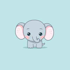 Cute kawaii elephant chibi mascot vector cartoon style