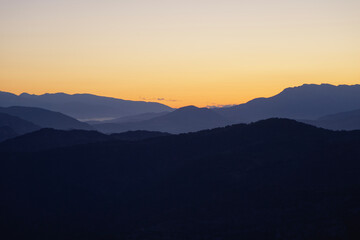 sunset in the mountains in Europe at spring