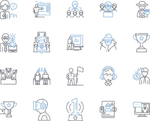 Task and command line icons collection. Directive, Instruction, Order, Comply, Execute, Composure, Delegation vector and linear illustration. Management,Authority,Control outline signs set