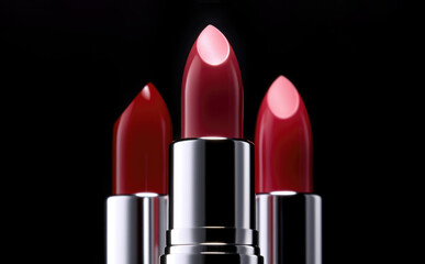 Fototapeta premium Lipstick of red shades close-up. Generative AI