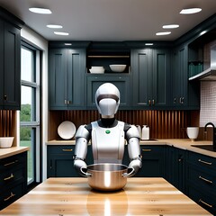 Humanoid robot in a kitchen