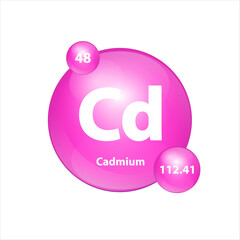 Cadmium (Cd) icon structure chemical element round shape circle Pink. 3D Illustration vector. Chemical element of periodic table Sign with atomic number. Study in science for education.	