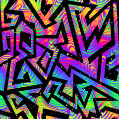 Neon geometric lines. Seamless pattern