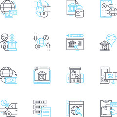 Virtual currency linear icons set. Cryptocurrency, Decentralized, Blockchain, Digital, Fiat, Wallet, Ethereum line vector and concept signs. Mining,Altcoin,Token outline illustrations