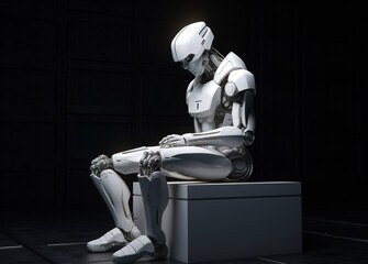 椅子に座りうなだれるアンドロイドロボット,Generative AI