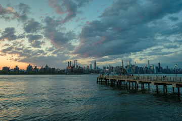 The East River at sunset in Williamsburg, Brooklyn, New York