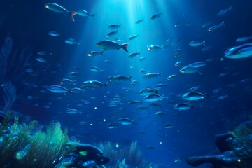 Naklejka na ściany i meble Illustration sous-marine de poissons, IA générative, Générative, IA