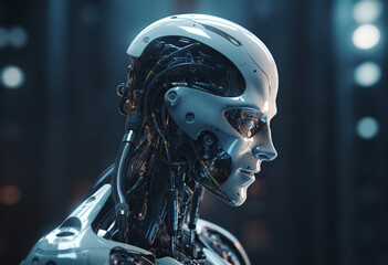 Aiコンピューターアンドロイドロボット横顔,Generative A