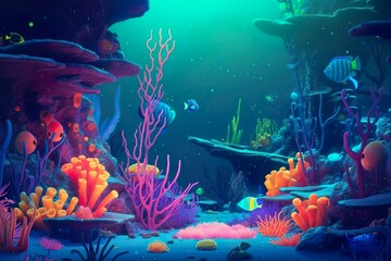 Illustration sous-marine de poissons et coraux
