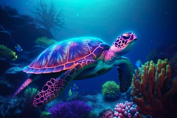 Fototapeta na wymiar Illustration sous-marine d'une tortue