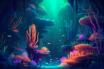Obraz na płótnie Canvas Illustration sous-marine de poissons et coraux