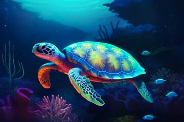 Obraz premium Illustration sous-marine d'une tortue