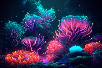 Fototapeta na wymiar Illustration sous-marine de coraux, IA générative, Générative, IA