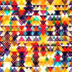 Vintage colorful triangle mosaic. Seamless pattern
