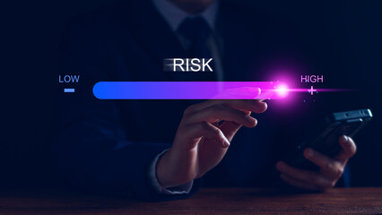 Risk management and chance to increase exposure for financial investment, projects, engineering, business. get maximum profit. Concept with manager's hand slide to high level. Fully open to risk.
