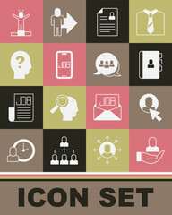 Set Worker, Resume, Search job, Productive human and Project team base icon. Vector