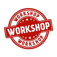 Workshop red round stamp. Vector illustration. flat design.