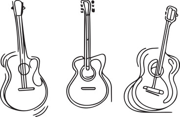 instruments guitar accoustic vector set of 3  - obrazy, fototapety, plakaty
