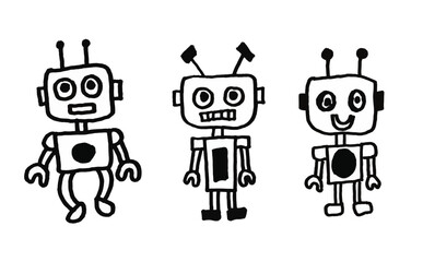 Fototapeta premium Set of Robot Doodle Hand drawn , Funny Cartoon Icon