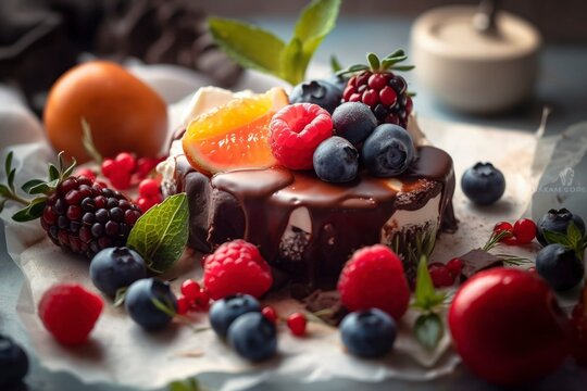 Chocolate fruit cake, created with generative AI