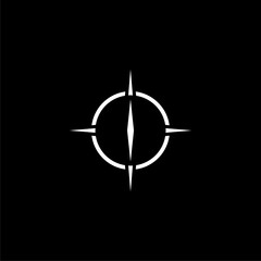 Navigation symbol. Compass line icon, isolated on black background 