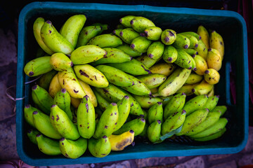 Crate with bananas at open market