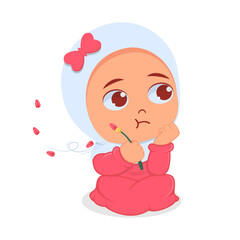 Cute girl pouting while counting flower petals