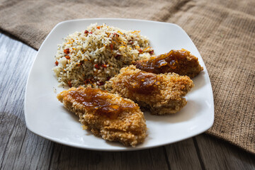 crispy oatmeal chicken with rice